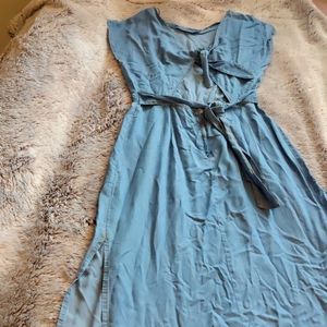 Zara denim dress with high split open front with tie